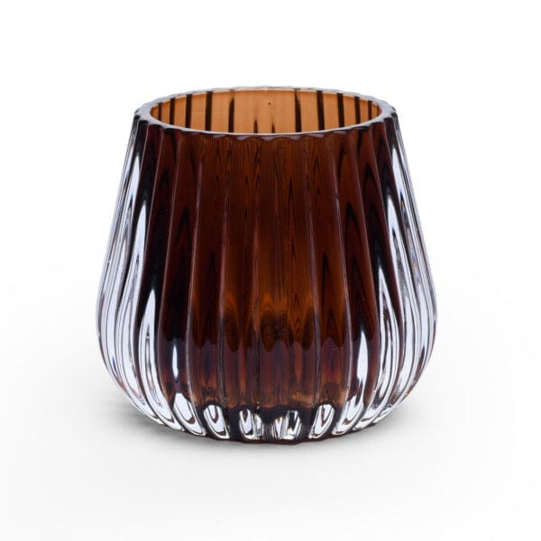 Vincenza Ribbed Round Glass Amber Votive