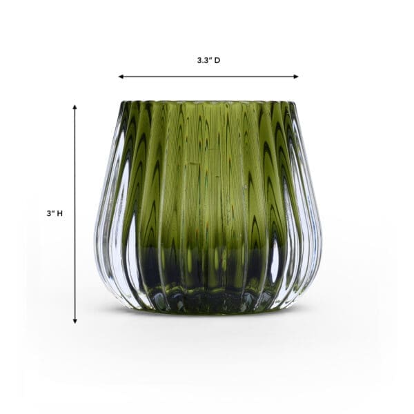 Vincenza Ribbed Round Glass Green Votive - Image 2